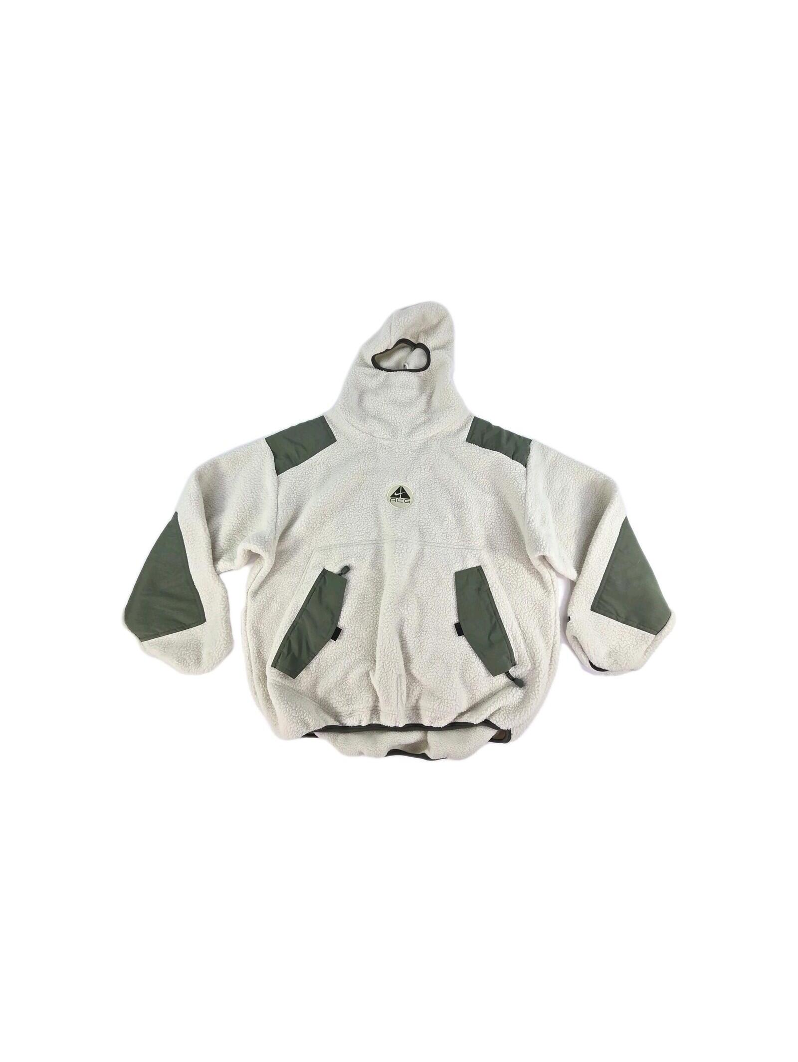 Nike Acg Ninja Fleece Balaclava Hoodie Size Xl White Green Vintage Sherpa Jacket